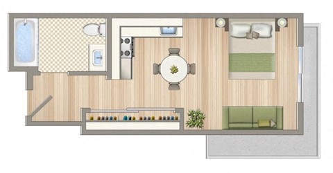 Floor plan for studio, 1 bath, 369 sqft